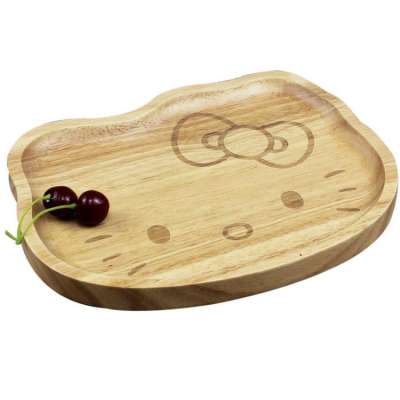 Factory wholesale Japanese and Korean cartoon rubber wood hello kitty food kids plate for gifts